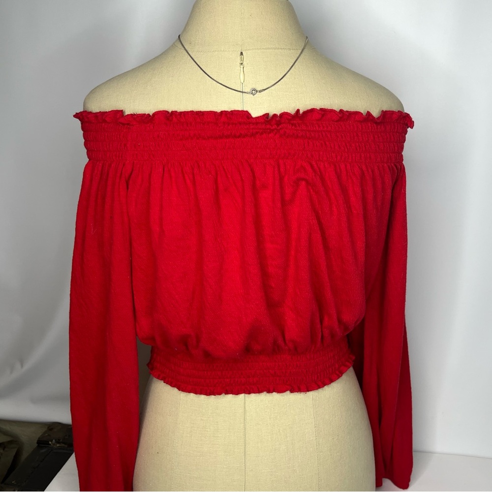 DIVIDED Long Sleeve Cropped Red Top!